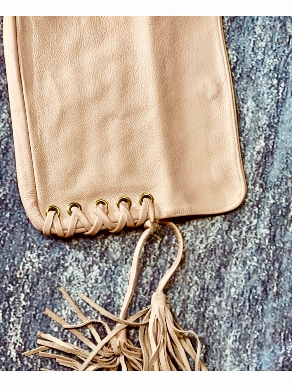 NWT-Custom Handmade Soft Leather Tassel Clutch Bag - Blush Pink - Picture 8 of 9